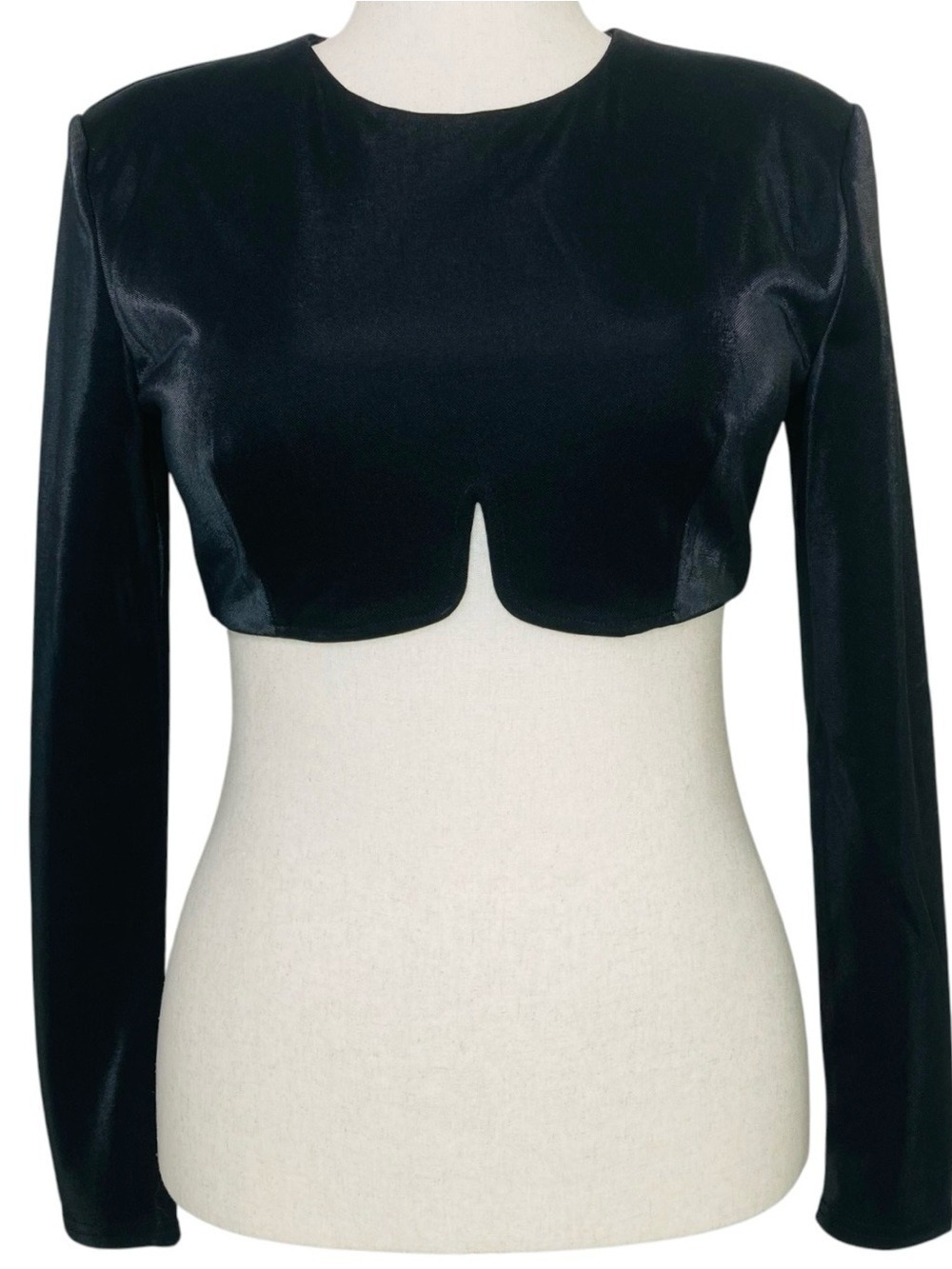 The Sang Womens L Crop Top Black Sheen Architectural Cyber Y2K Subversive Basic - Picture 2 of 16